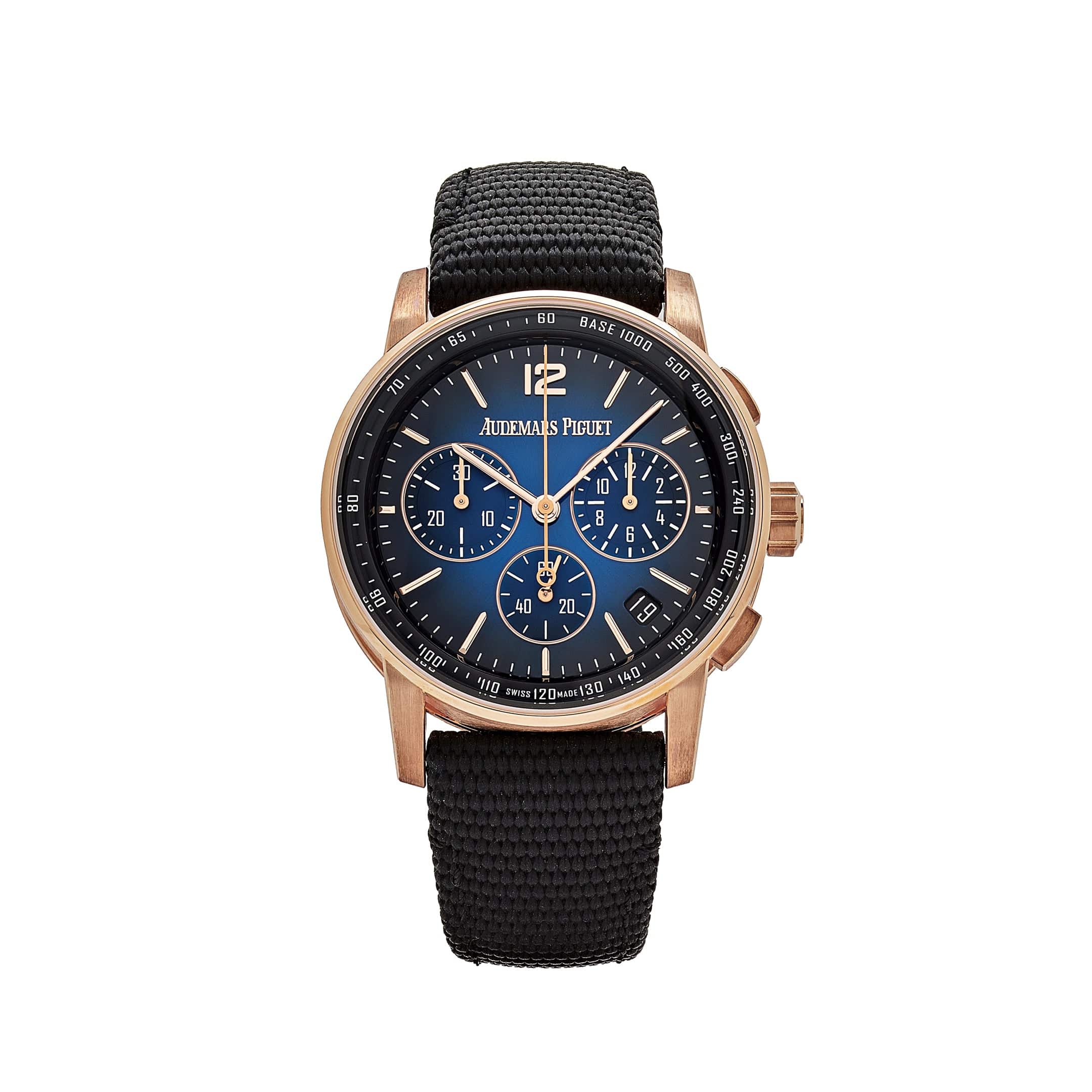 Audemars Piguet Code 11.59 26393OR.OO.A002KB.03 Selfwinding Chronograph Rose Gold Blue Dial
