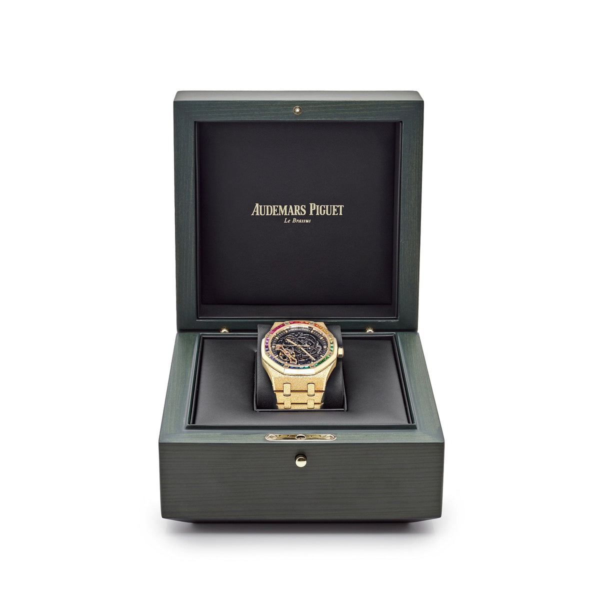 Audemars Piguet Royal Oak 15412BA.YG.1224BA.01 Frosted Yellow Gold Double Balance Wheel Rainbow Bezel