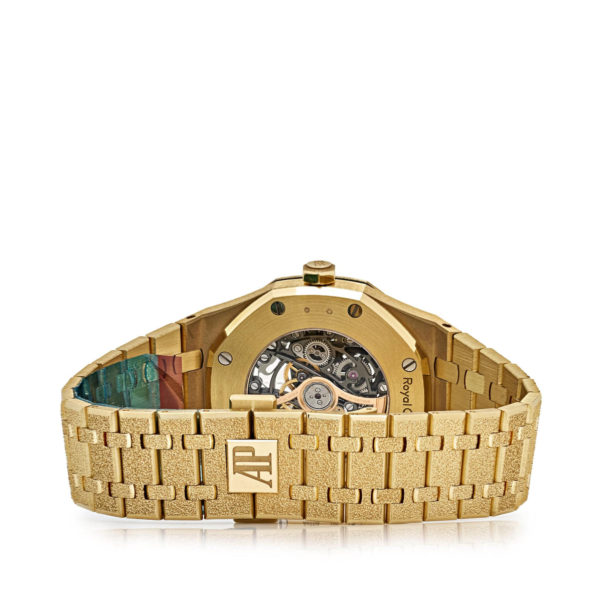Audemars Piguet Royal Oak 15412BA.YG.1224BA.01 Frosted Yellow Gold Double Balance Wheel Rainbow Bezel
