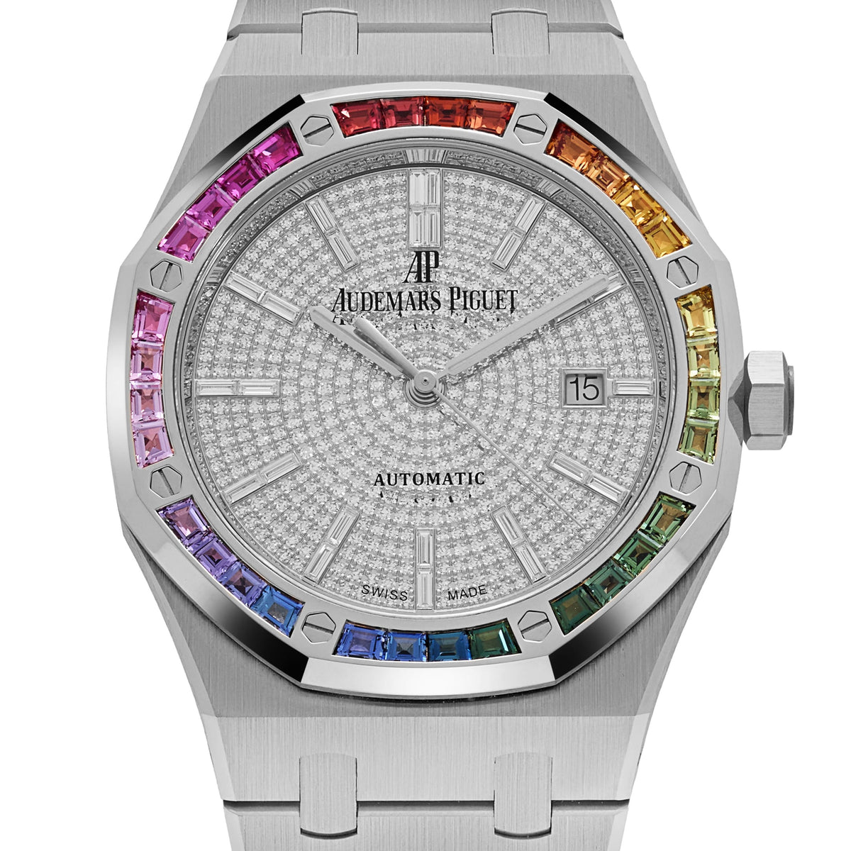 Audemars Piguet Royal Oak 15413BC.YY.1220BC.01 White Gold Rainbow Sapphires Bezel Diamond Dial Limited Edition of 10 (2022)