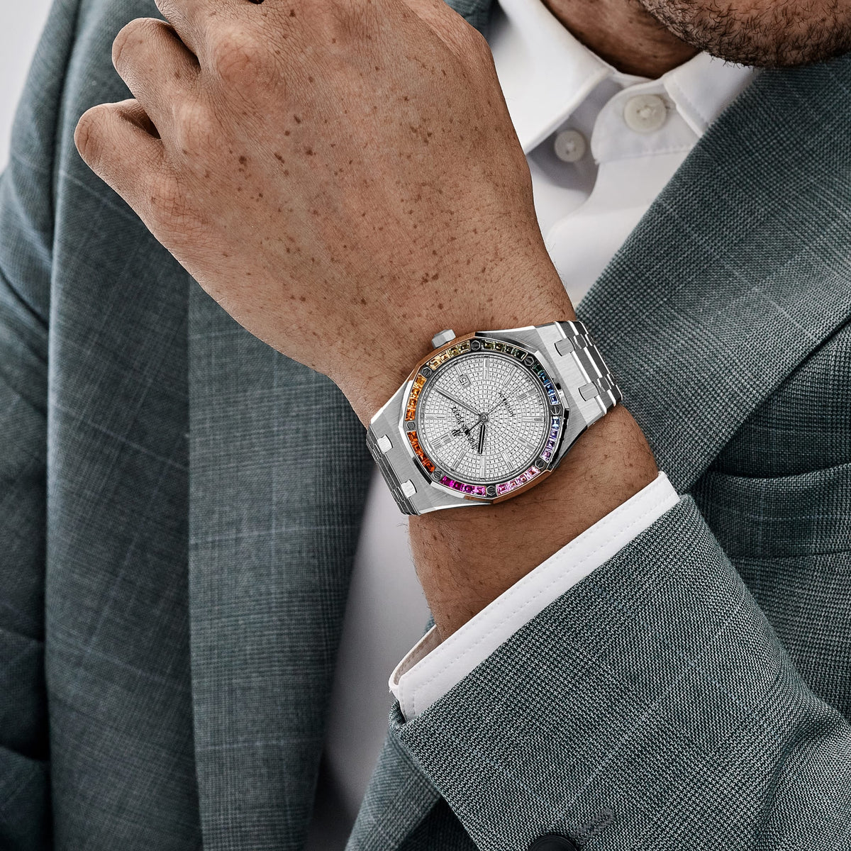 Audemars Piguet Royal Oak 15413BC.YY.1220BC.01 White Gold Rainbow Sapphires Bezel Diamond Dial Limited Edition of 10 (2022)