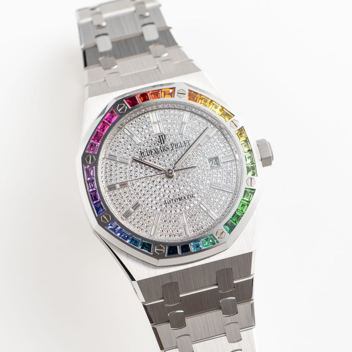 Audemars Piguet Royal Oak 15413BC.YY.1220BC.01 White Gold Rainbow Sapphires Bezel Diamond Dial Limited Edition of 10 (2022)