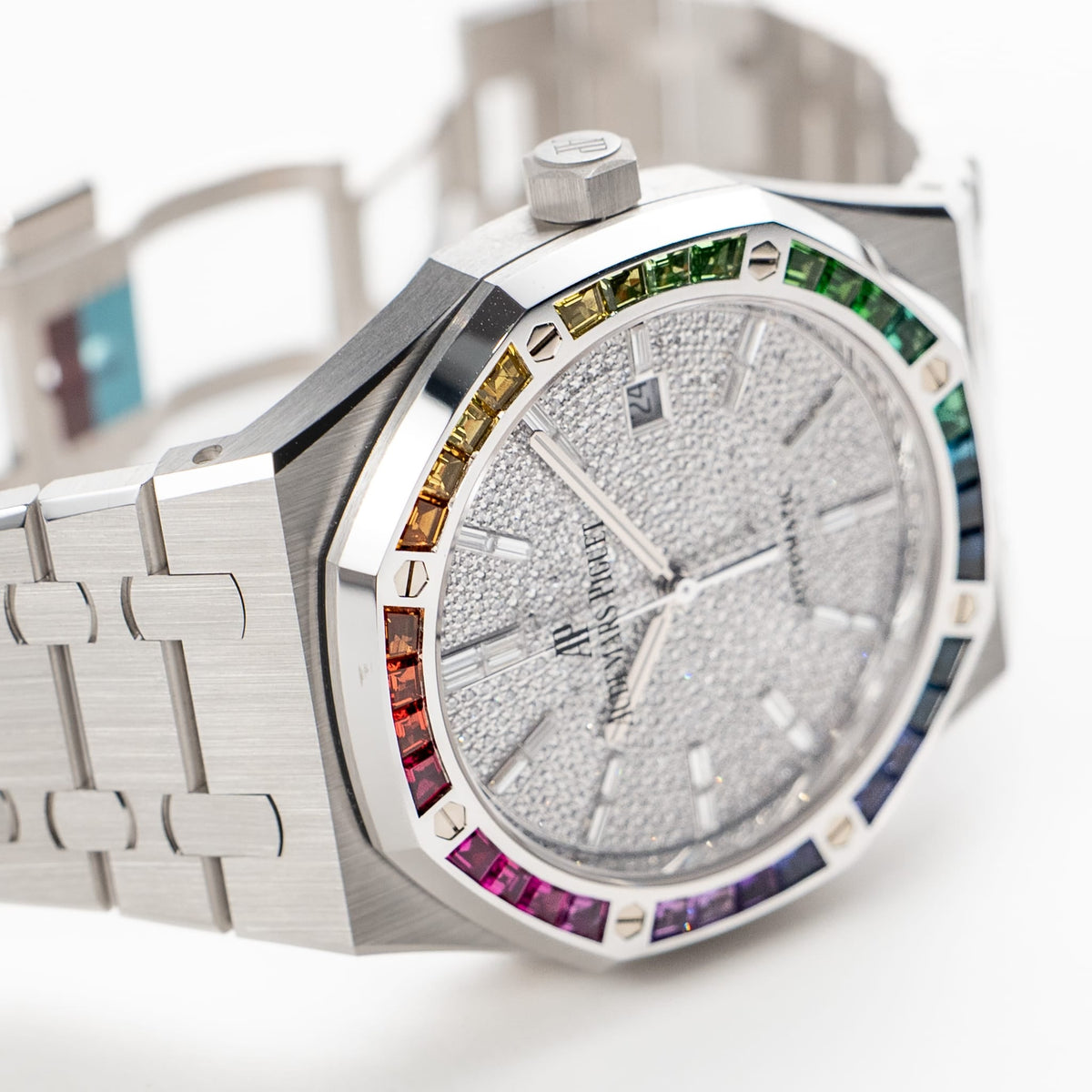 Audemars Piguet Royal Oak 15413BC.YY.1220BC.01 White Gold Rainbow Sapphires Bezel Diamond Dial Limited Edition of 10 (2022)