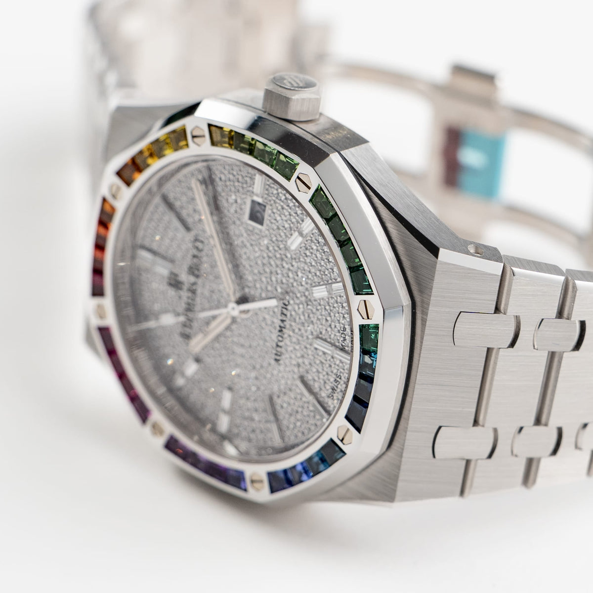 Audemars Piguet Royal Oak 15413BC.YY.1220BC.01 White Gold Rainbow Sapphires Bezel Diamond Dial Limited Edition of 10 (2022)