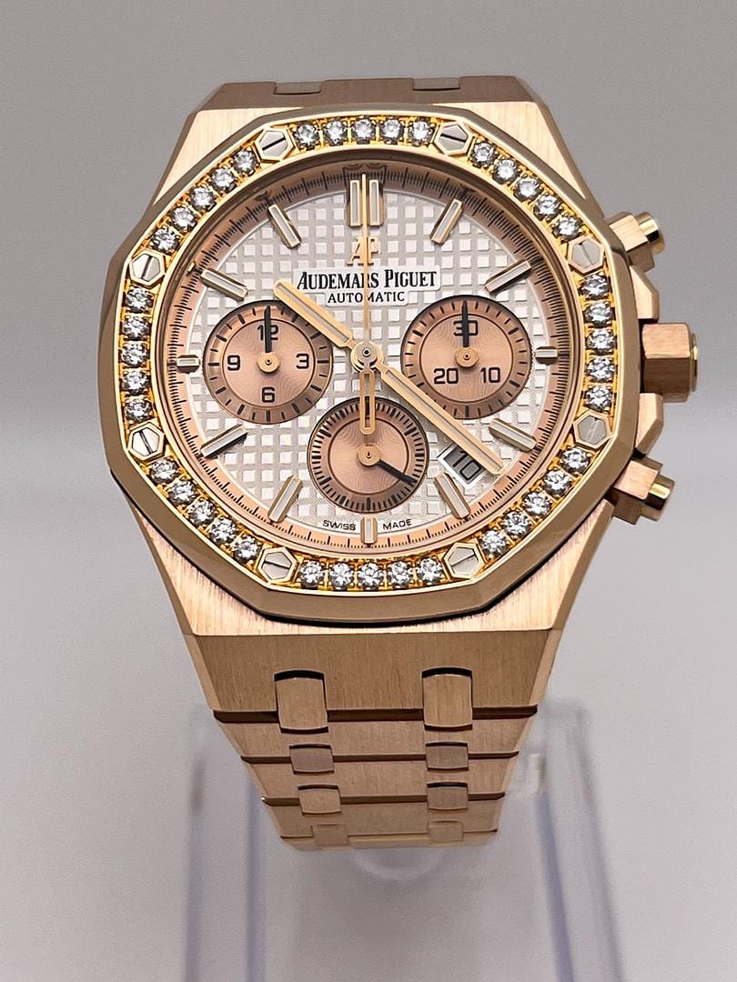 Audemars Piguet Royal Oak 26315OR.ZZ.1256OR.01 Chronograph Rose Gold Silver Dial Diamond Bezel
