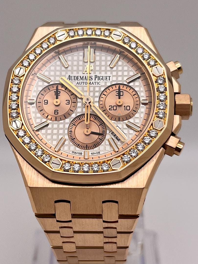 Audemars Piguet Royal Oak 26315OR.ZZ.1256OR.01 Chronograph Rose Gold Silver Dial Diamond Bezel