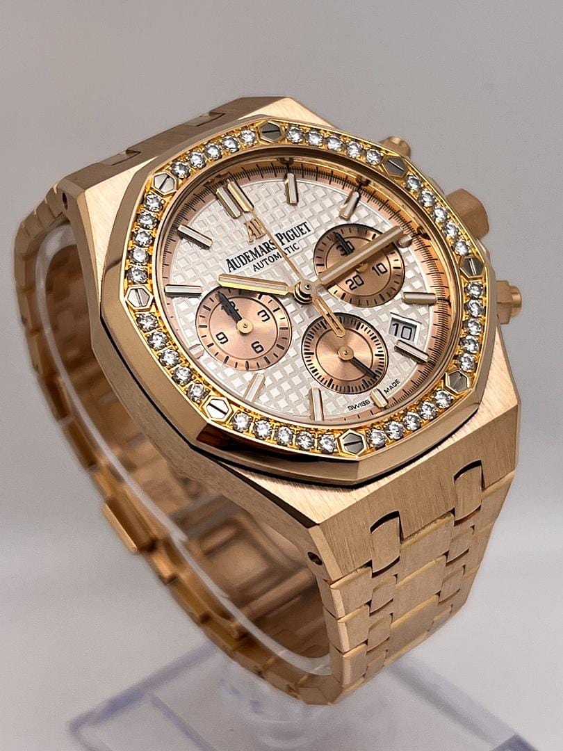 Audemars Piguet Royal Oak 26315OR.ZZ.1256OR.01 Chronograph Rose Gold Silver Dial Diamond Bezel