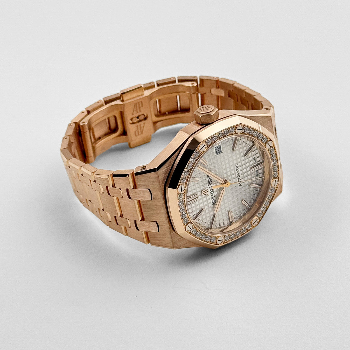 Audemars Piguet Royal Oak 15451OR.ZZ.1256OR.01.A 'Ladies' Rose Gold White Dial Diamond Bezel