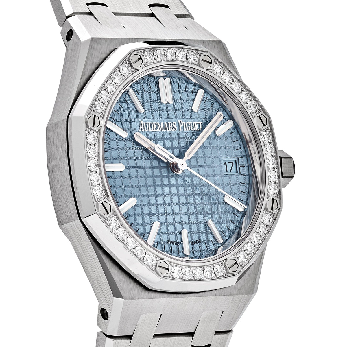 Audemars Piguet Royal Oak 77451ST.ZZ.1361ST.01 'Ladies' Selfwinding '50th Anniversary' Stainless Steel Light Blue Dial Diamond Bezel (2023)
