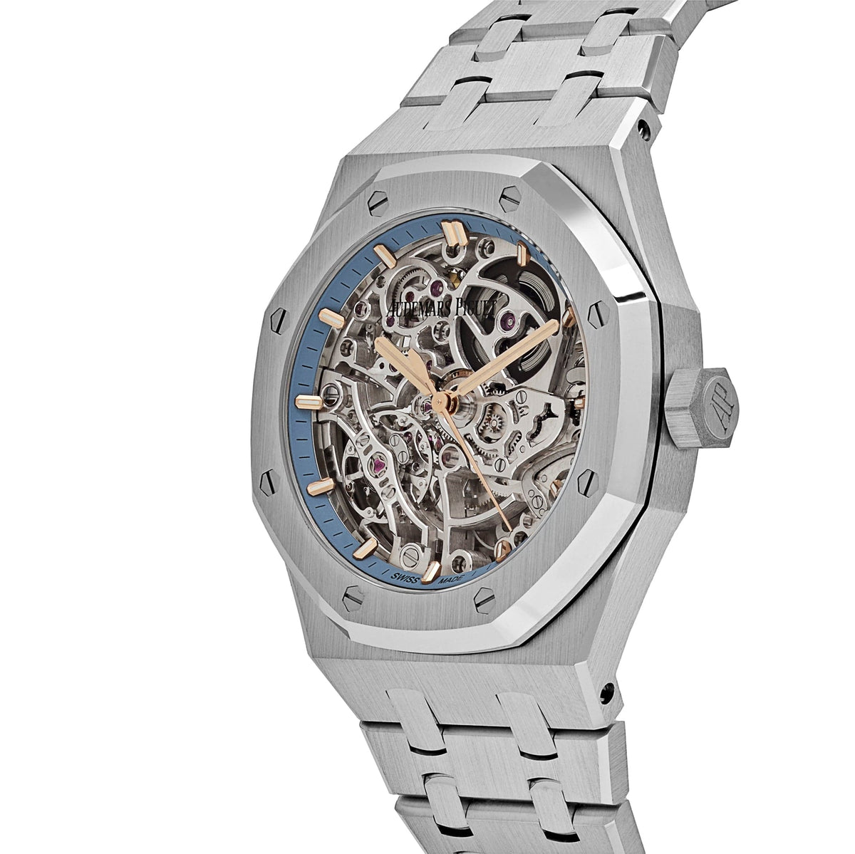 Audemars Piguet Royal Oak Openworked 15467BC.OO.1256BC.01 Double Balance Wheel White Gold Light-Blue Inner Bezel