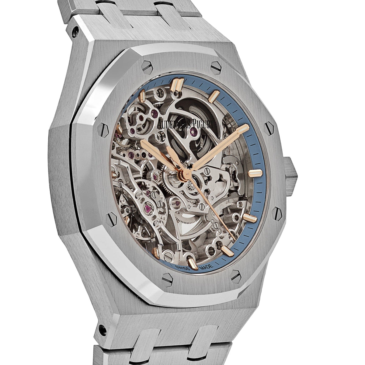 Audemars Piguet Royal Oak Openworked 15467BC.OO.1256BC.01 Double Balance Wheel White Gold Light-Blue Inner Bezel