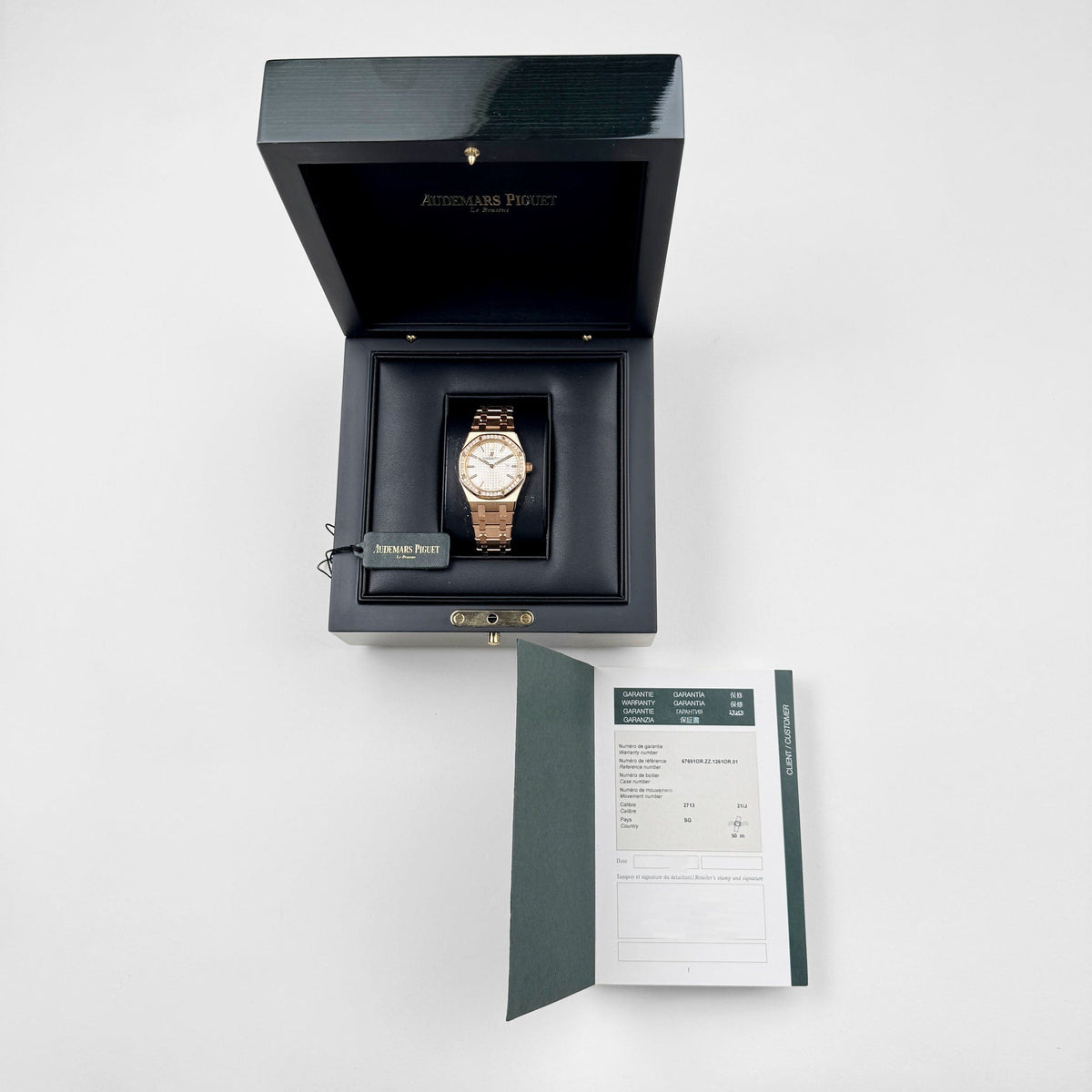 Audemars Piguet Royal Oak Quartz 67651OR.ZZ.1261OR.01 'Ladies' Rose Gold White Dial Diamond Bezel Quartz