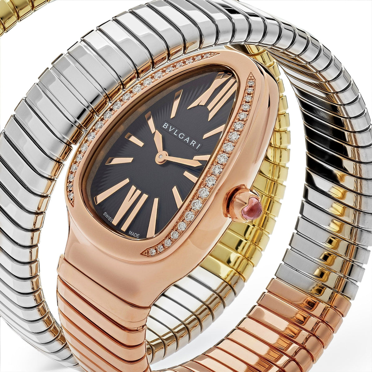 BVLGARI Serpenti Tubogas Watch 102948 Three-Tone Double Spiral Black Dial Diamond Bezel (2022)