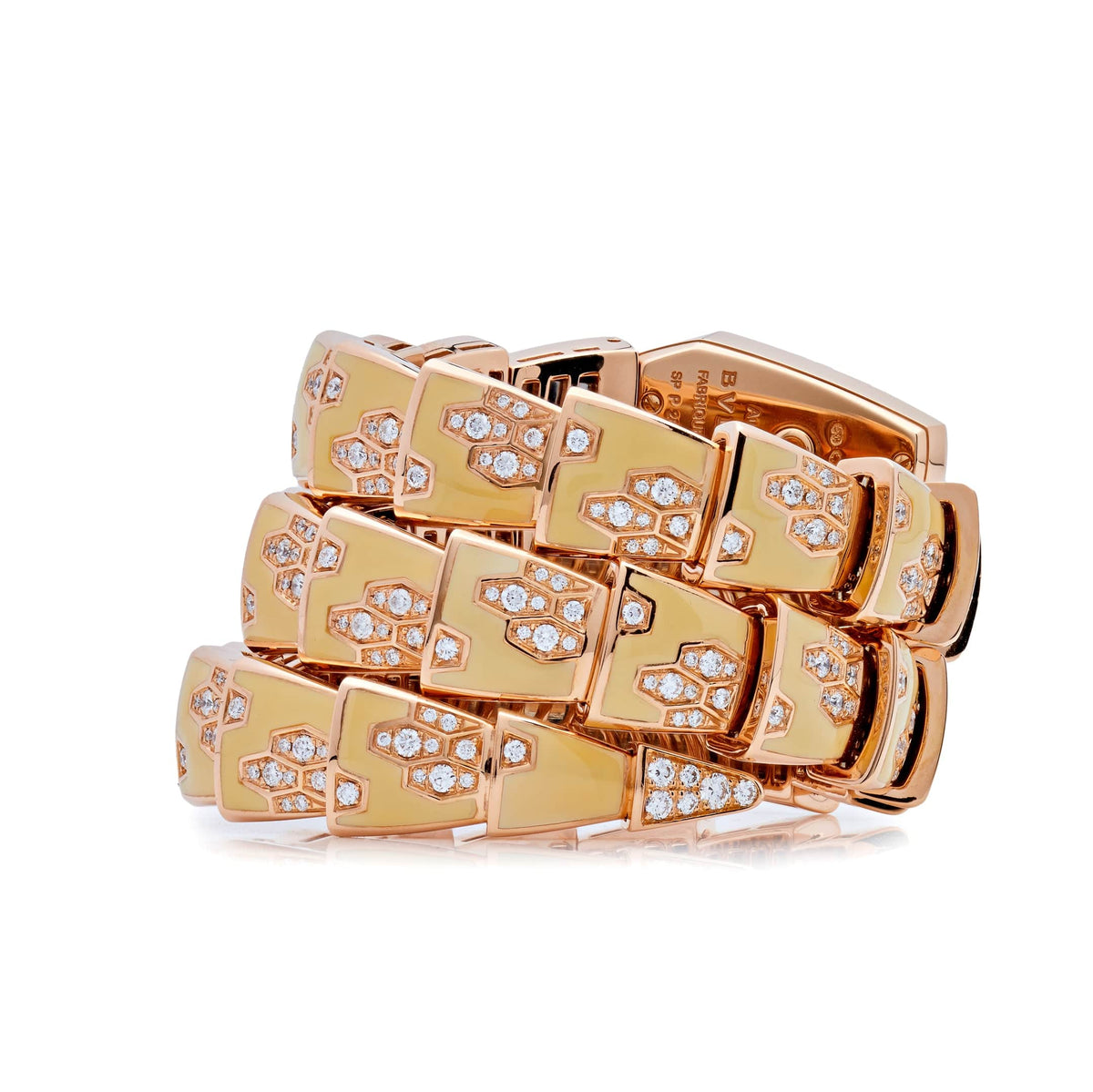 BVLGARI Serpenti Two-Coil Watch 101985 'Ladies' Rose Gold Diamonds Lacquer Mother of Pearl Dial