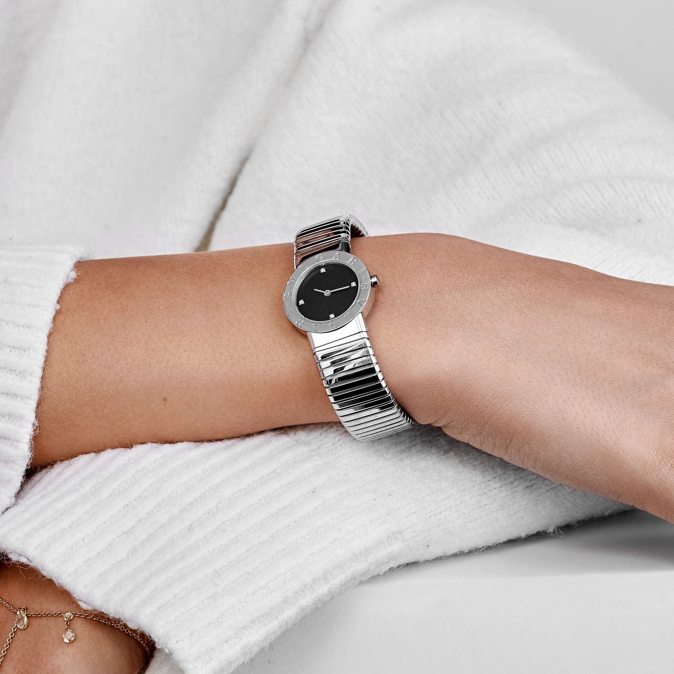 BVLGARI Tubogas BB262TS 'Ladies' Stainless Steel Black Diamond Dial Quartz