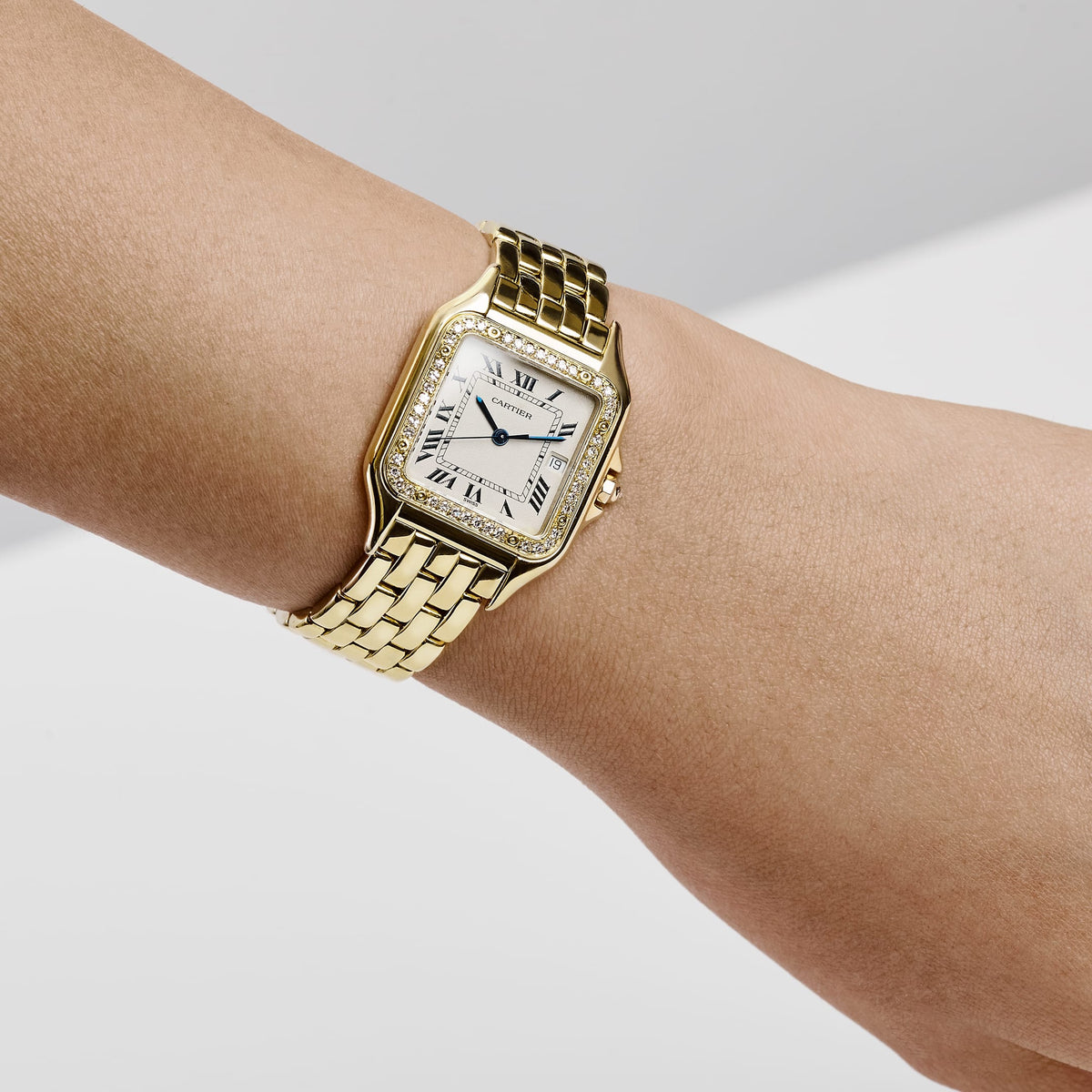 Cartier Panthere 883969 'Ladies' Midsize Yellow Gold White Dial Diamond Bezel Quartz