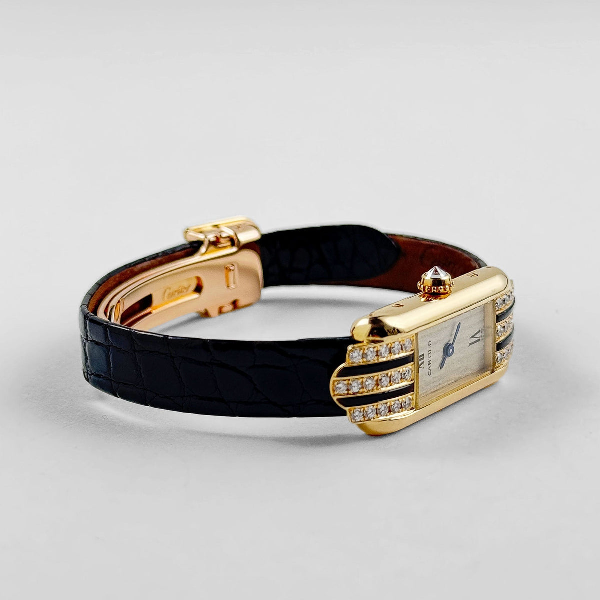 Cartier Tank Allongée 1380 Yellow Gold Ivory Dial Diamond Bezel Quartz