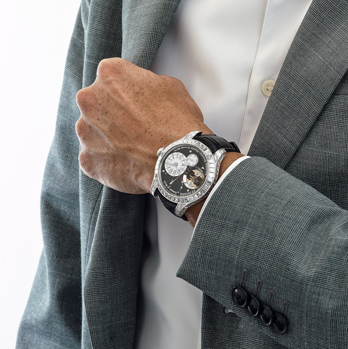 F.P.Journe Tourbillon Souverain Joaillerie Diamants Ref. TVJ Platinum Black Dial Diamond Bezel
