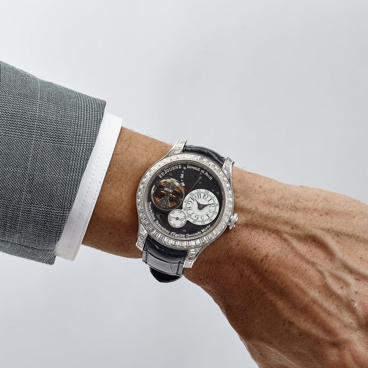 F.P.Journe Tourbillon Souverain Joaillerie Diamants Ref. TVJ Platinum Black Dial Diamond Bezel