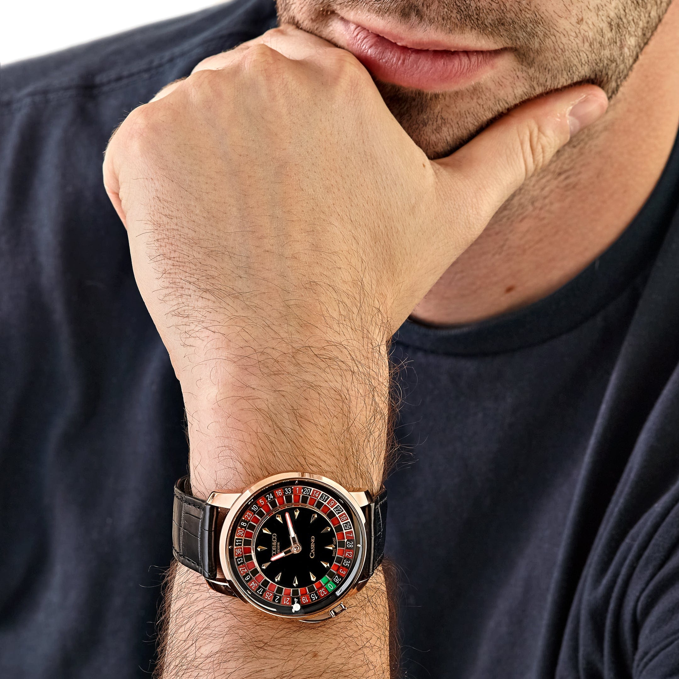 Jacob & Co. 'The Casino Tourbillon' CA100.40.AA.AA.ABALA Rose Gold Black Onyx Dial Limited Edition