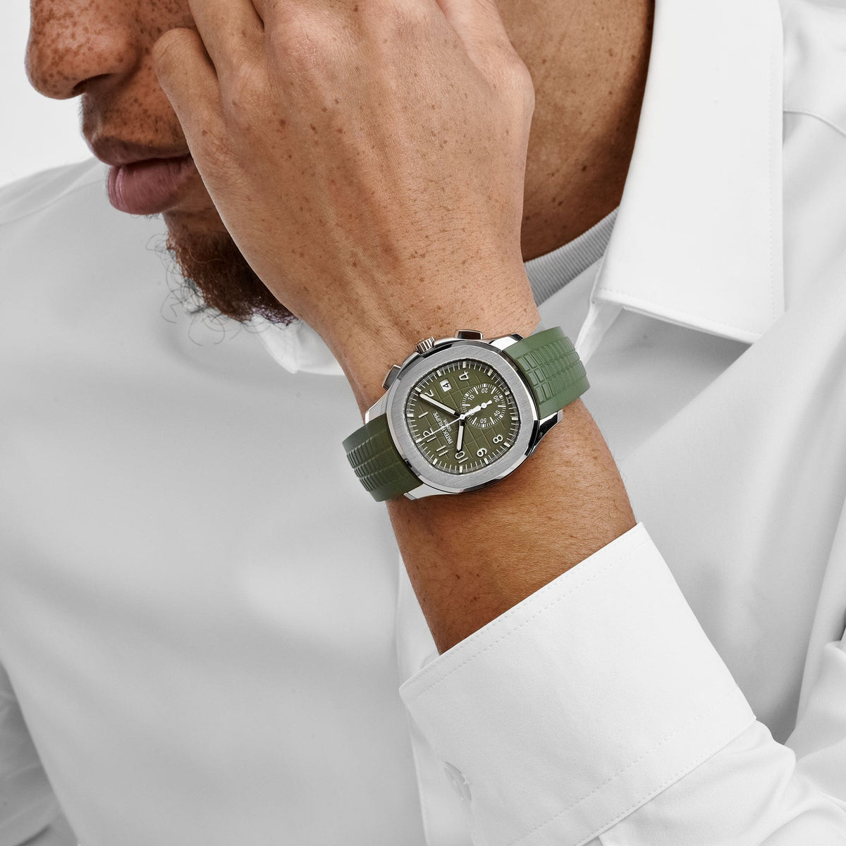 Patek Philippe Aquanaut 5968G-010 Chronograph White Gold Khaki Green Dial