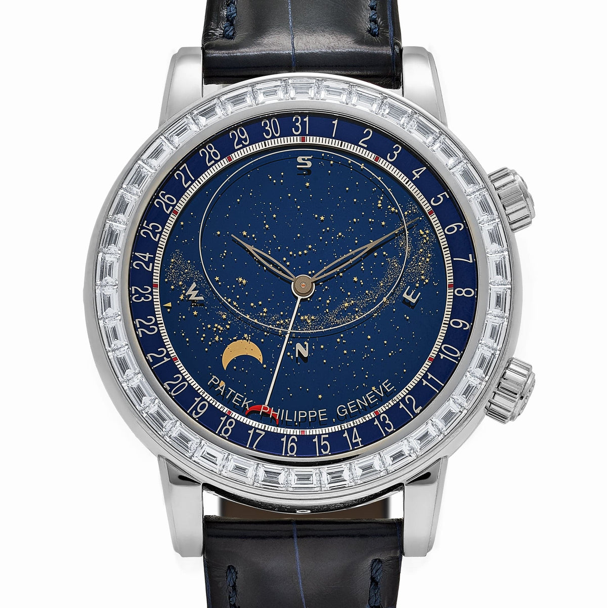 Patek Philippe Celestial Joaillerie Grand Complications 6104P-010 Platinum Blue Dial Diamond Baguette Bezel (2025)