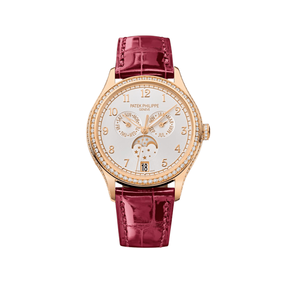 Patek Philippe Complications 4947R-001 Annual Calendar Moon Phases Rose Gold Diamond Bezel White Dial
