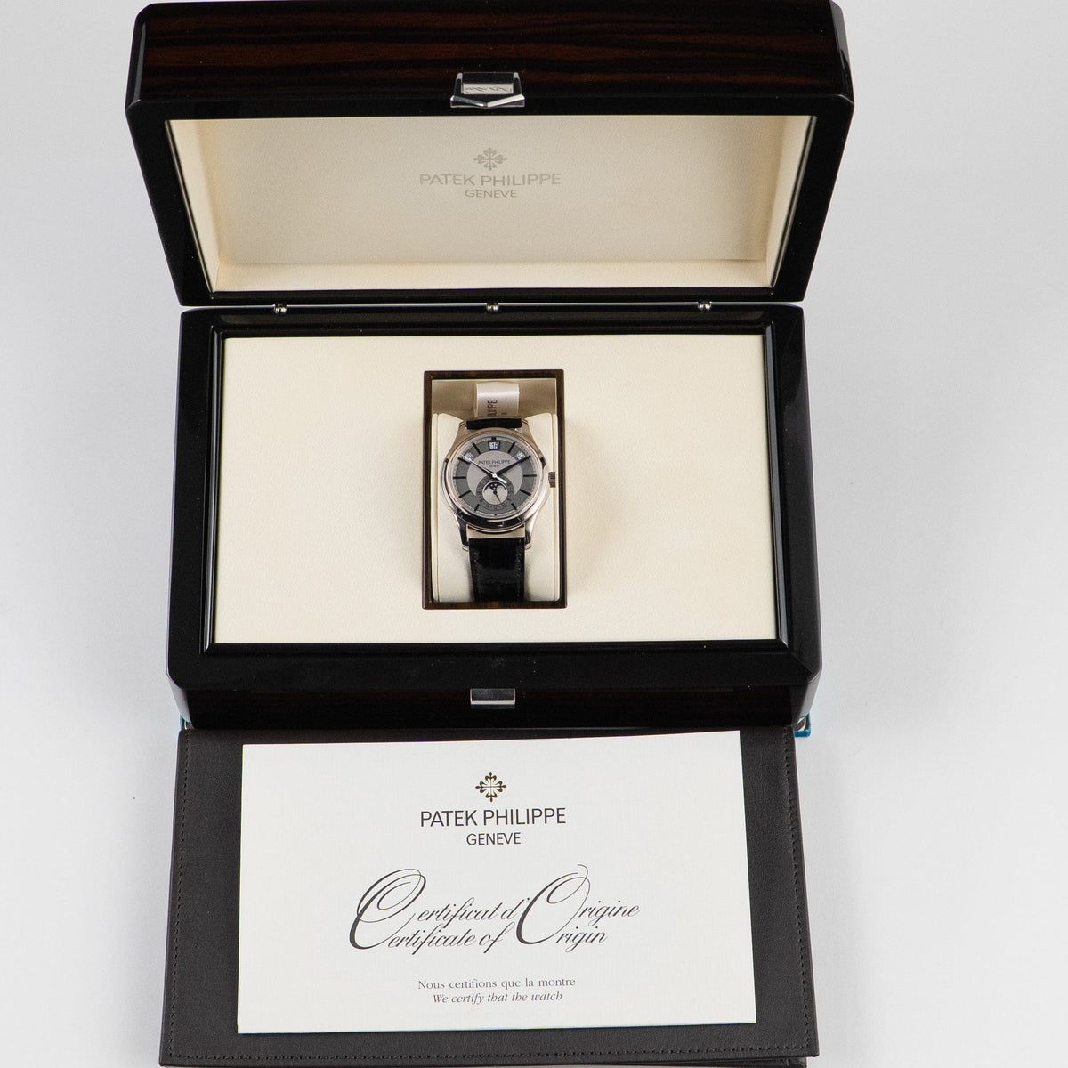 Patek Philippe Complications 5205G-001 Annual Calendar White Gold Silver Dial