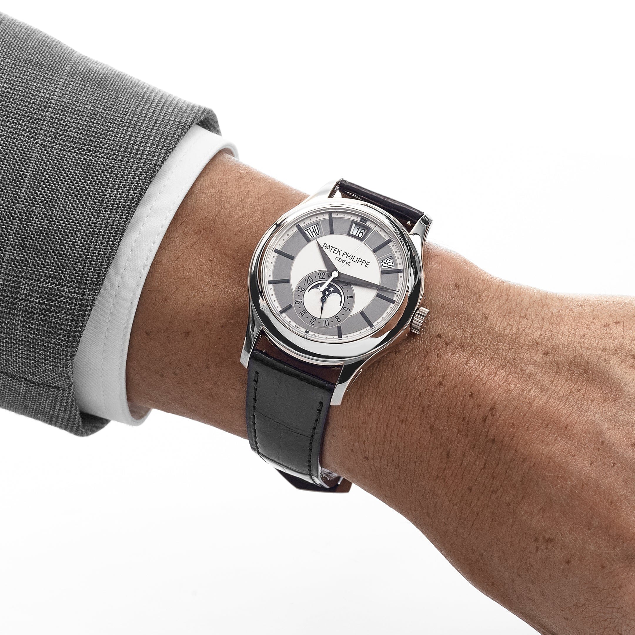 Patek Philippe Complications 5205G-001 Annual Calendar White Gold Silver Dial