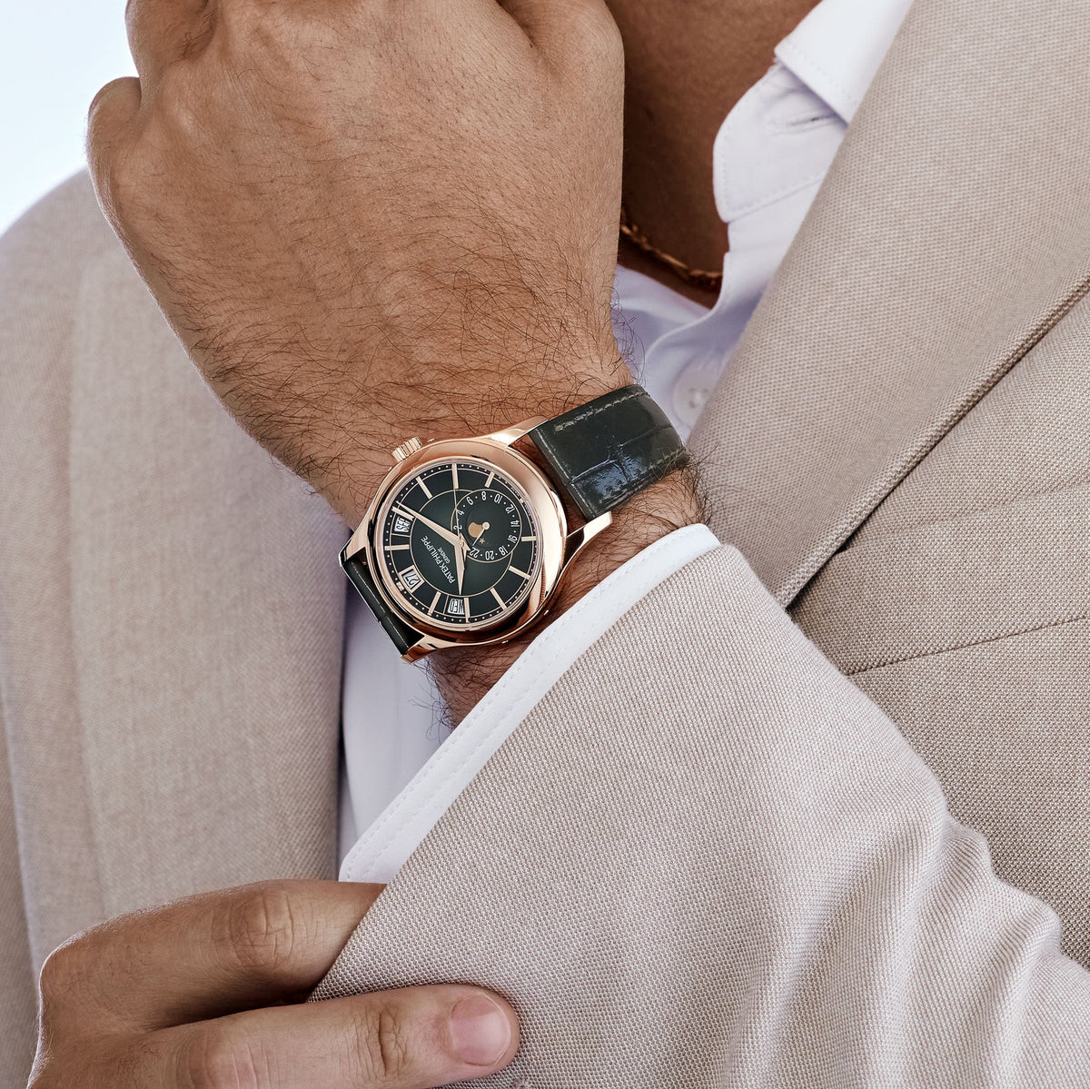 Patek Philippe Complications 5205R-011 Annual Calendar Moon Phases Rose Gold Green Dial (2026)