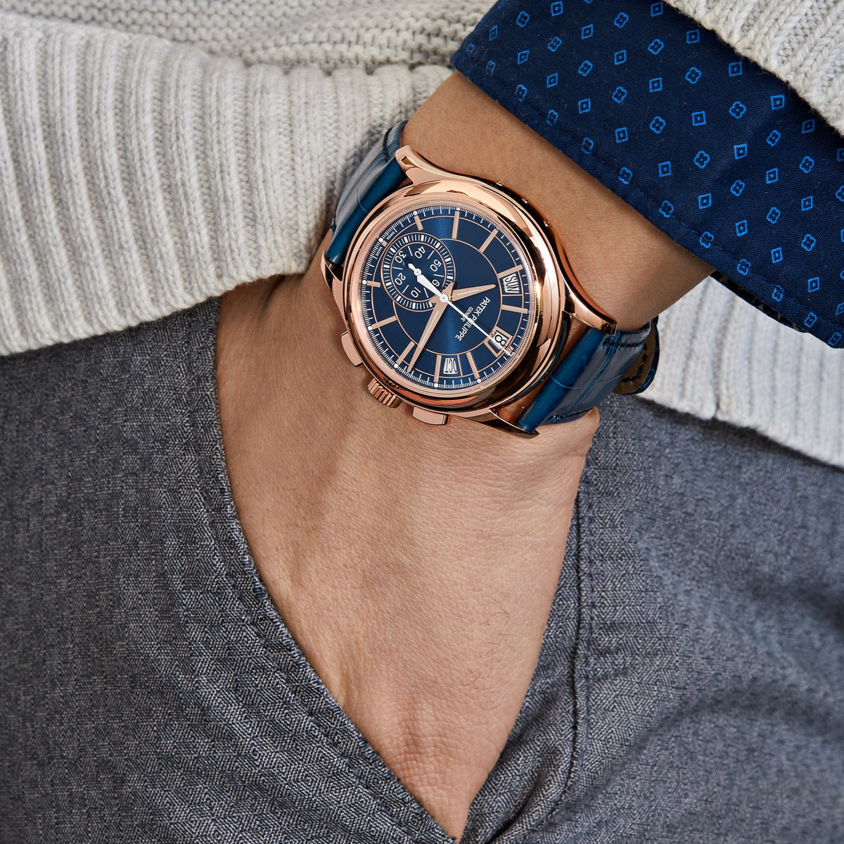 Patek Philippe Complications 5905R-010 Annual Calendar Flyback Chronograph Rose Gold Blue Dial