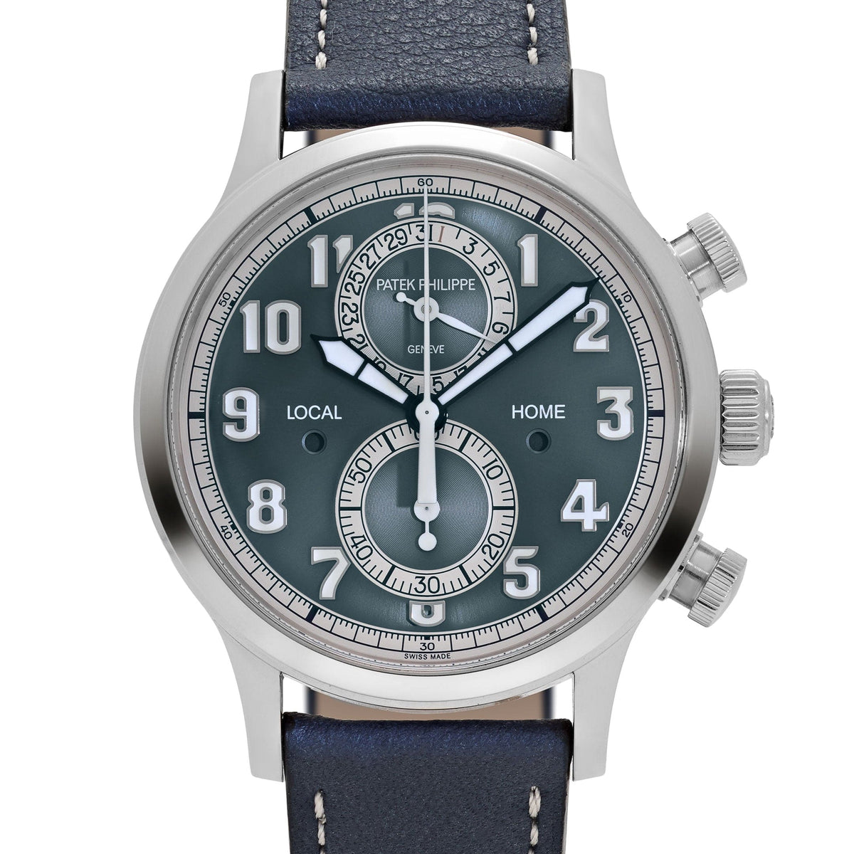 Patek Philippe Complications 5924G-001 Calatrava 'Pilot' Travel Time Flyback Chronograph White Gold Blue-Gray Dial (2025)