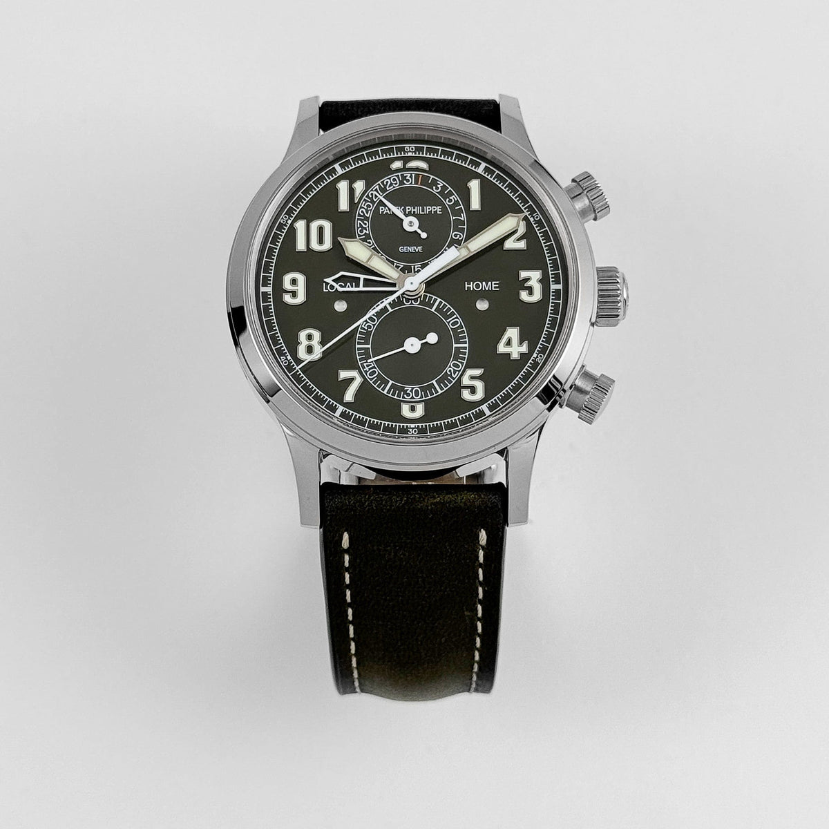 Patek Philippe Complications 5924G-010 Calatrava 'Pilot' Travel Time Chronograph White Gold Green Dial (2023)