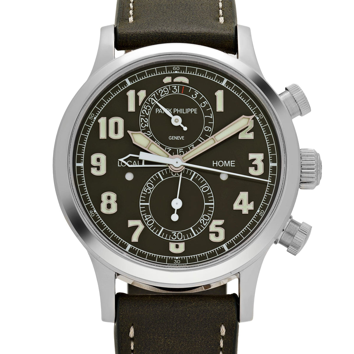 Patek Philippe Complications 5924G-010 Calatrava 'Pilot' Travel Time Chronograph White Gold Green Dial (2025)