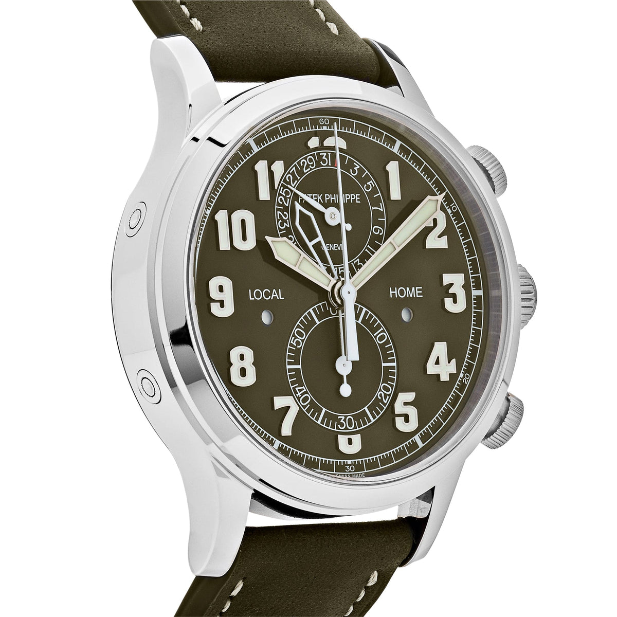 Patek Philippe Complications 5924G-010 Calatrava 'Pilot' Travel Time Chronograph White Gold Green Dial (2025)