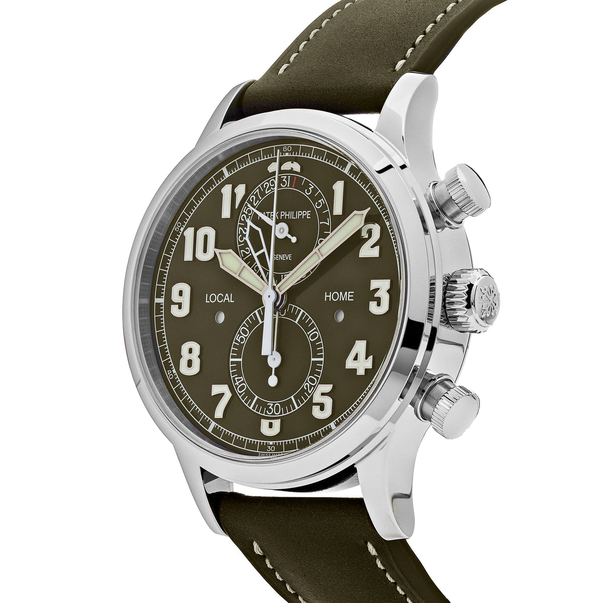 Patek Philippe Complications 5924G-010 Calatrava 'Pilot' Travel Time Chronograph White Gold Green Dial (2025)