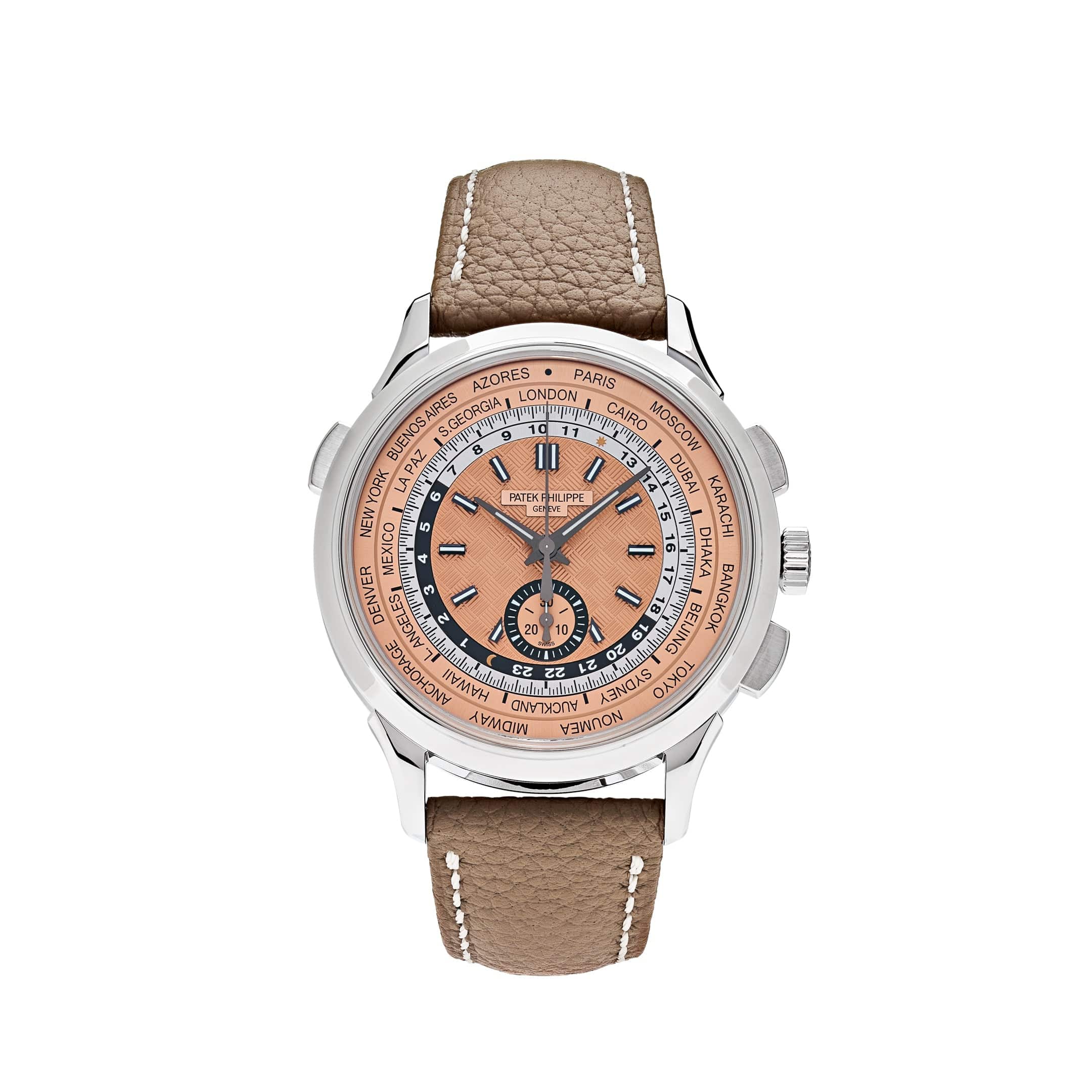 Patek Philippe Complications 5935A-001 World Time Chronograph Steel Opaline Carbon Motif Dial (2026)