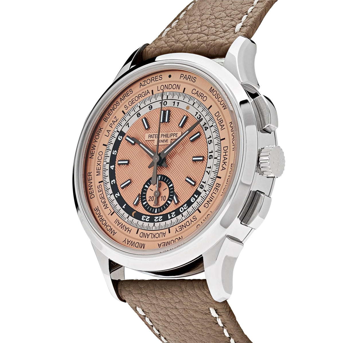 Patek Philippe Complications 5935A-001 World Time Chronograph Steel Opaline Carbon Motif Dial (2026)