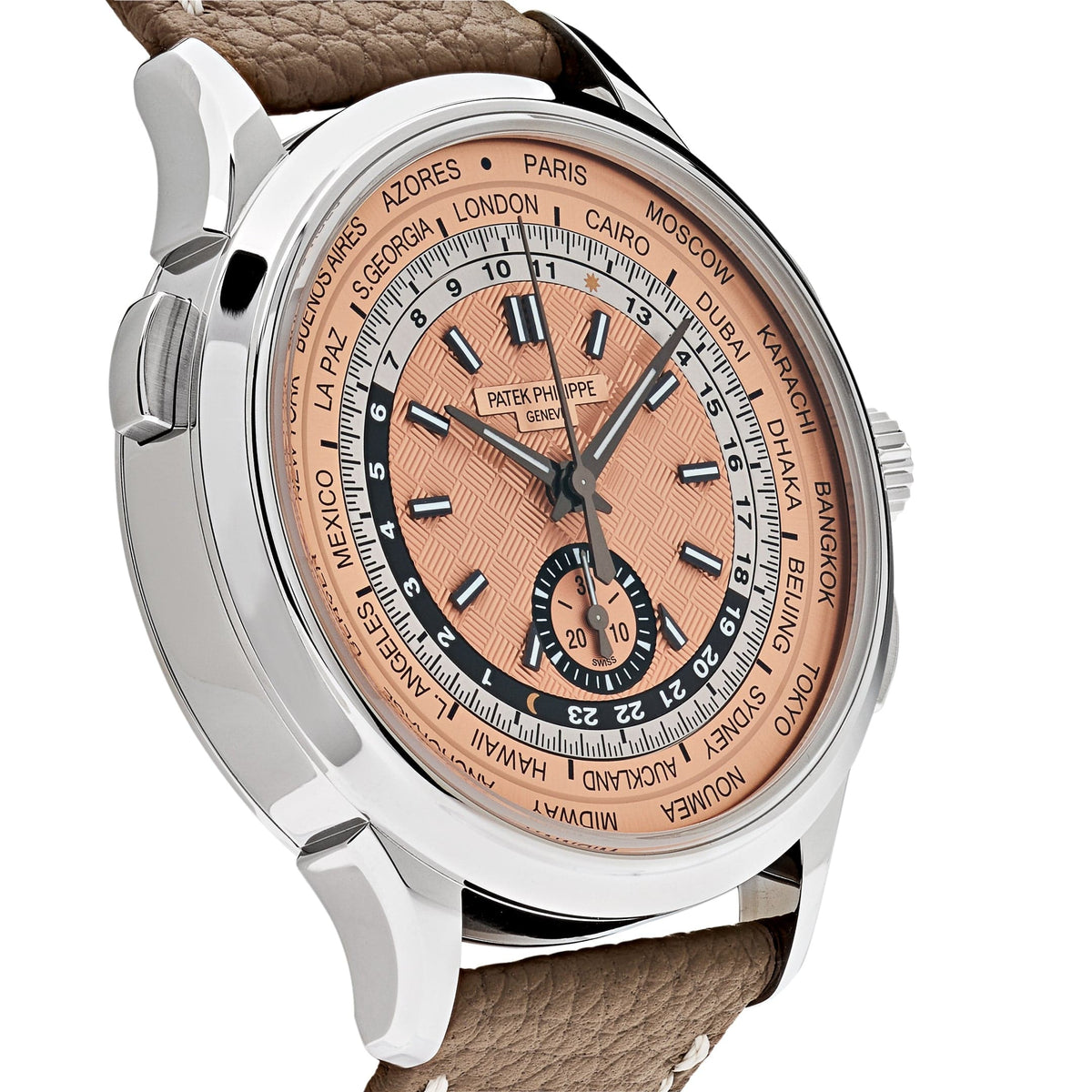 Patek Philippe Complications 5935A-001 World Time Chronograph Steel Opaline Carbon Motif Dial (2026)