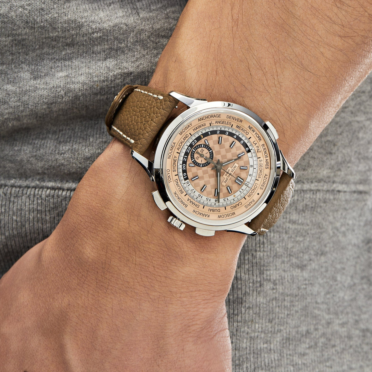 Patek Philippe Complications 5935A-001 World Time Chronograph Steel Opaline Carbon Motif Dial (2026)
