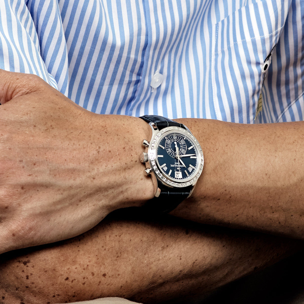 Patek Philippe Complications 5961P-001 Annual Calendar Platinum Blue Diamond Baguette Dial Diamond Baguette Bezel (2023)