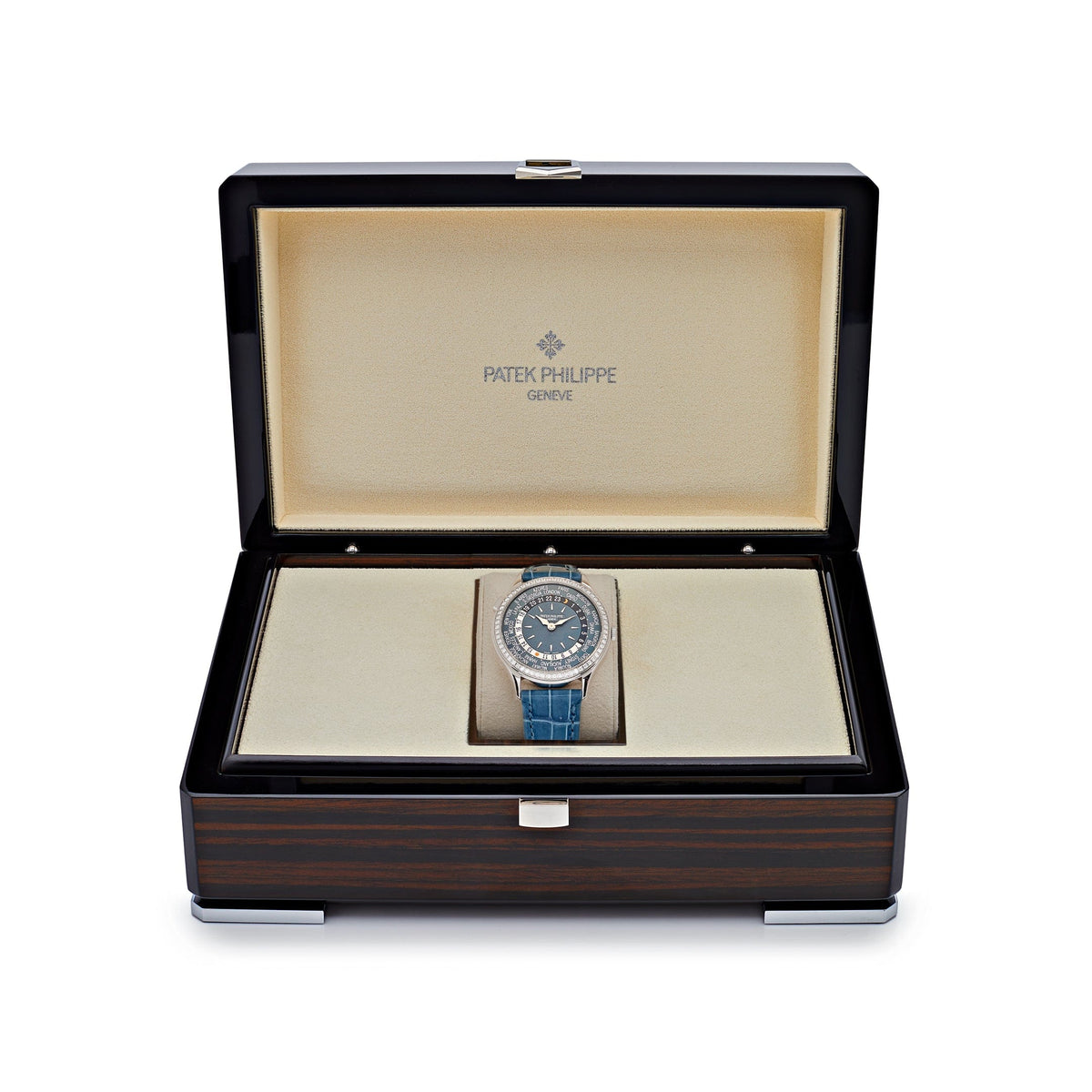 Patek Philippe Complications 7130G-016 World Time l White Gold Gray-Blue Dial Diamond Bezel (2022)