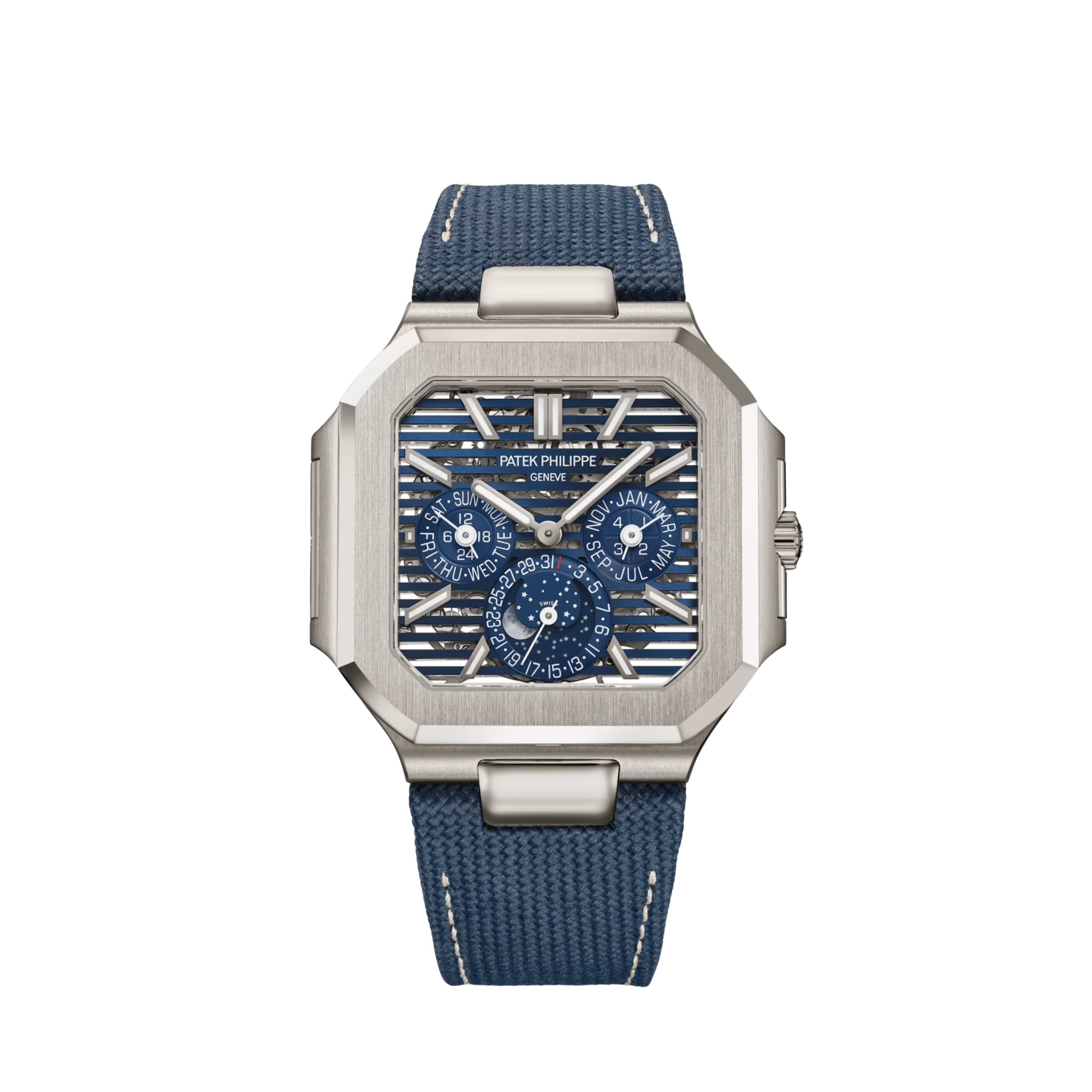 Patek Philippe Cubitus 5840P-001 Perpetual Calendar Moon Phases Platinum Blue Openworked Dial (2026)