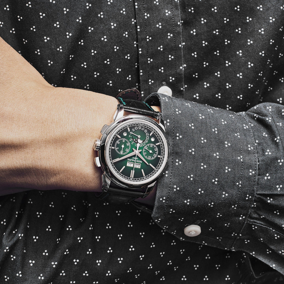 Patek Philippe Grand Complications 5270P-014 Perpetual Calendar Chronograph Platinum Green Dial