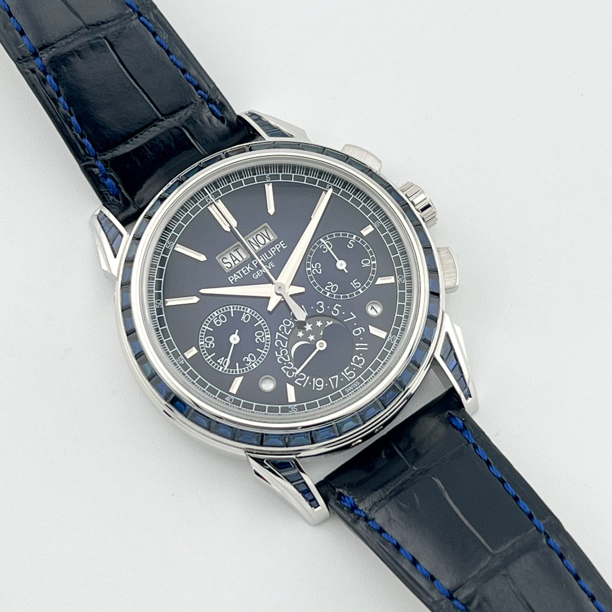 Patek Philippe Grand Complications 5271/11P-010 Perpetual Calendar Chronograph Platinum Baguette Sapphires
