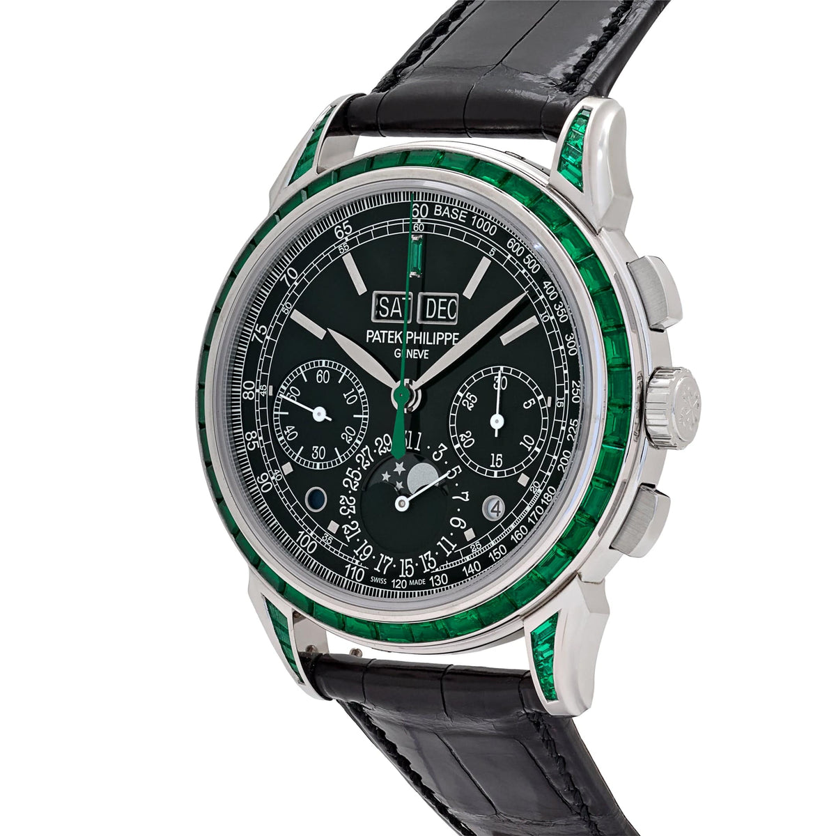 Patek Philippe Grand Complications 5271/13P-001 Perpetual Calendar Moon Phases Platinum Emerald Bezel Black Dial