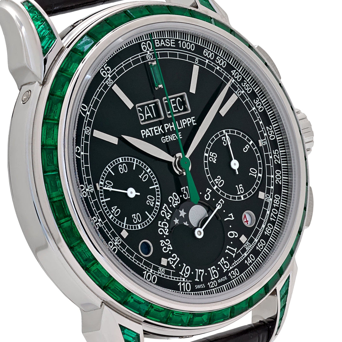 Patek Philippe Grand Complications 5271/13P-001 Perpetual Calendar Moon Phases Platinum Emerald Bezel Black Dial