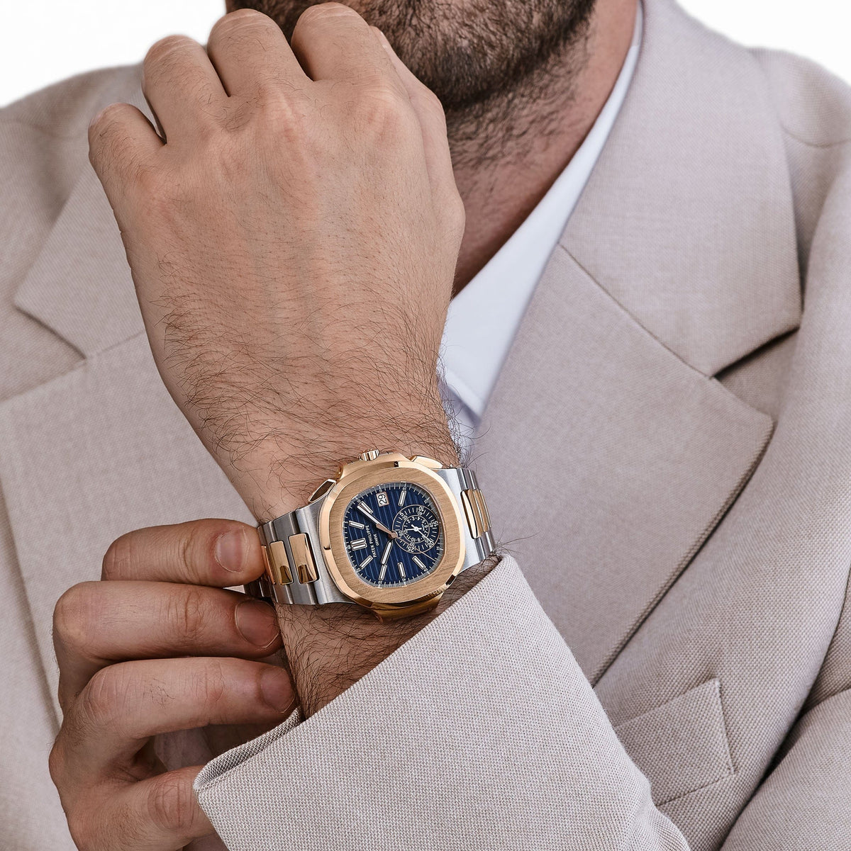 Patek Philippe Nautilus 5980/1AR-001 Chronograph Stainless Steel Rose Gold Blue Dial (2019)