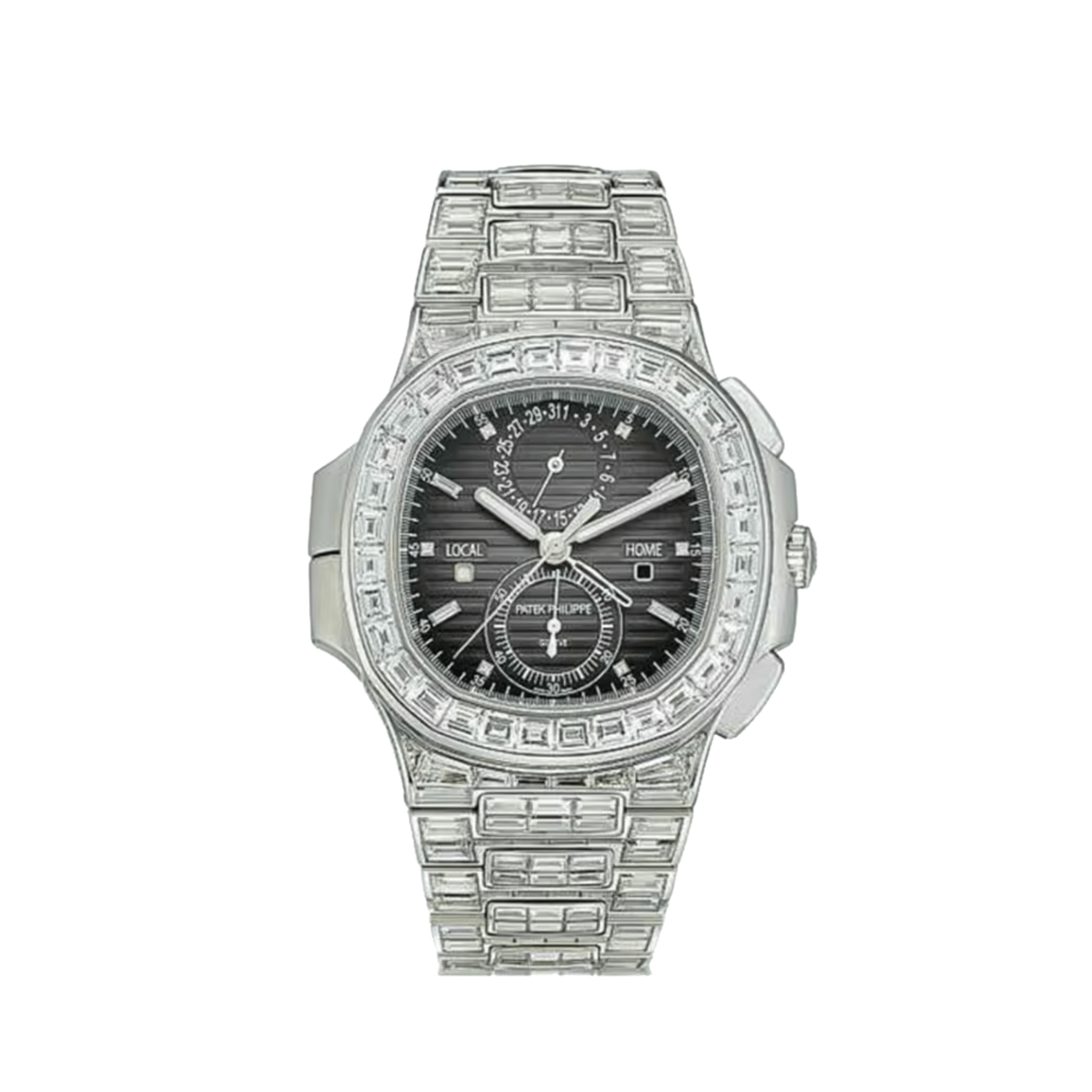 Patek Philippe Nautilus 5990/1400G-001 Flyback Chronograph White Gold Black Dial Diamond Set