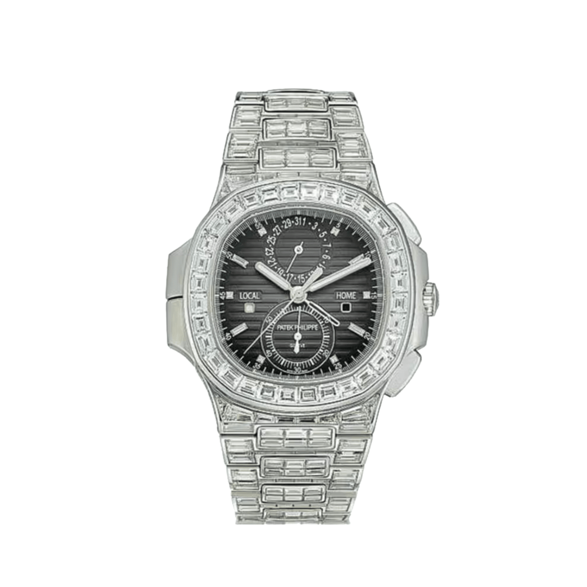 Patek Philippe Nautilus 5990/1400G-001 Flyback Chronograph White Gold Black Dial Diamond Set